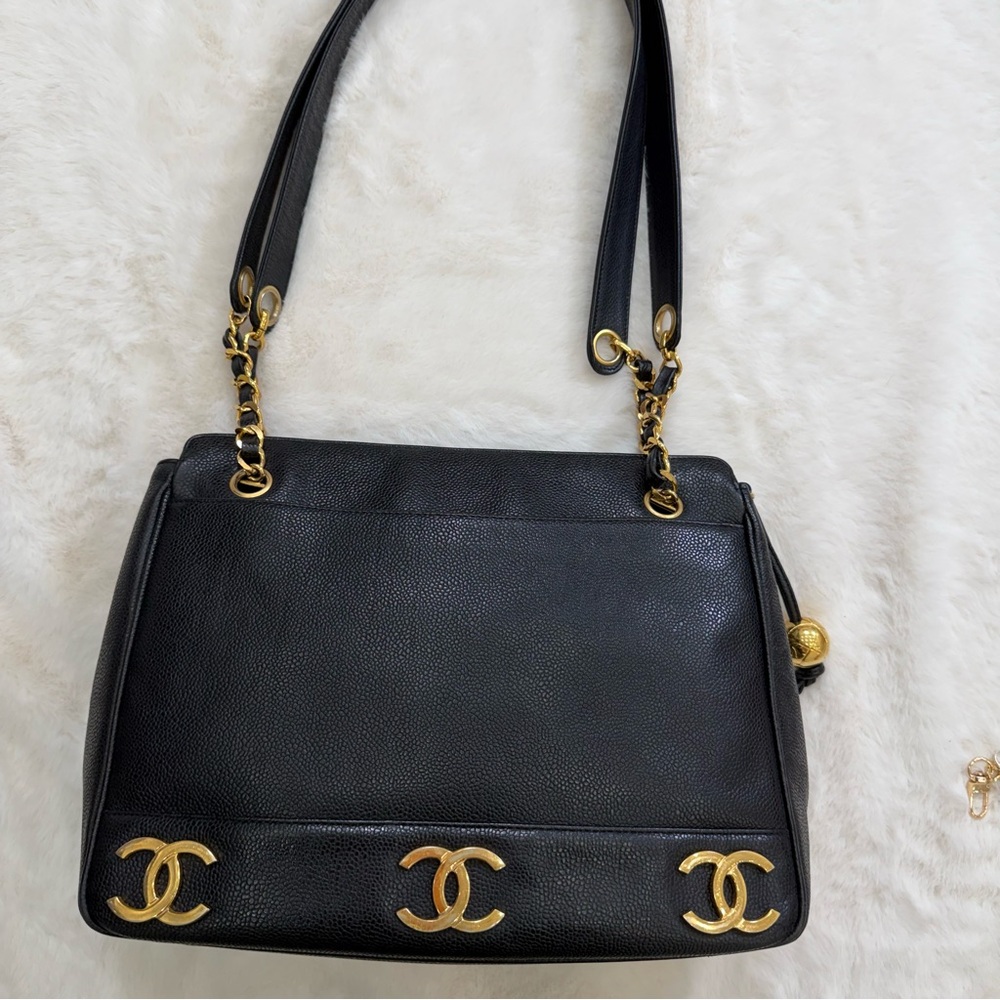 CHANEL Black Caviar Leather Triple CC Shoulder Bag - Picture 8 of 12